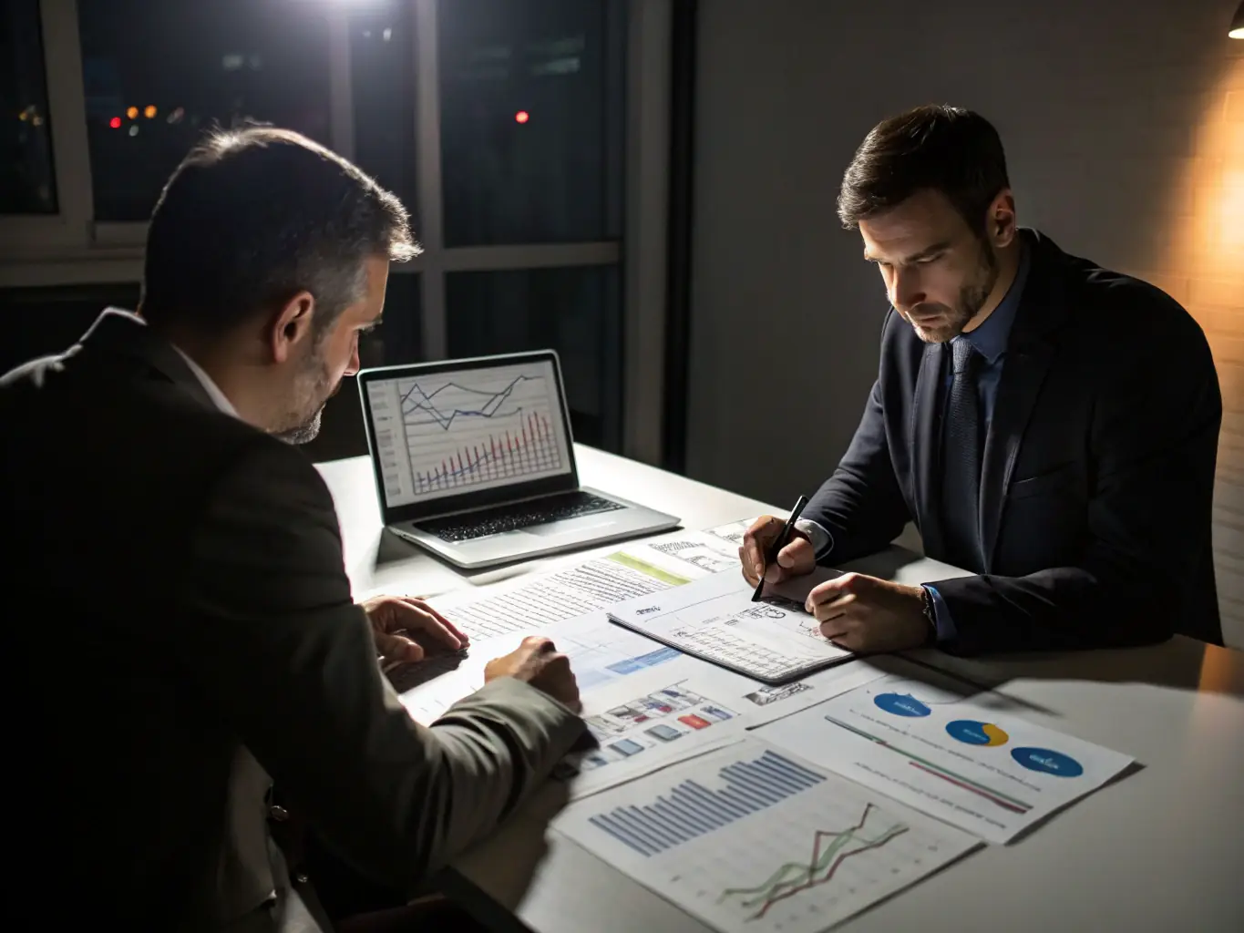A professional analyzing financial charts and discussing investment options with a client, representing strategic investment planning.